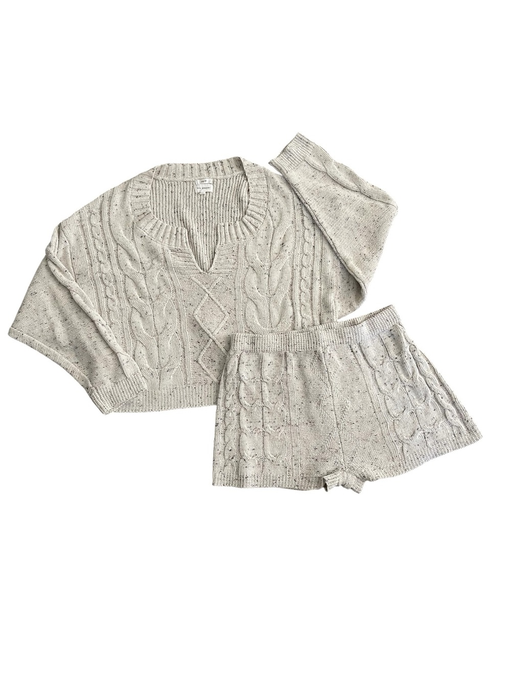 Blu Pepper Cozy Life Speckle Knit Oatmeal Two-piece Set - Large